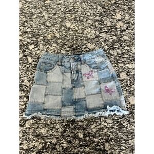 Squeeze Girls Blue Patchwork Denim Mini Skirt Purple Rhinestone Butterfly  12